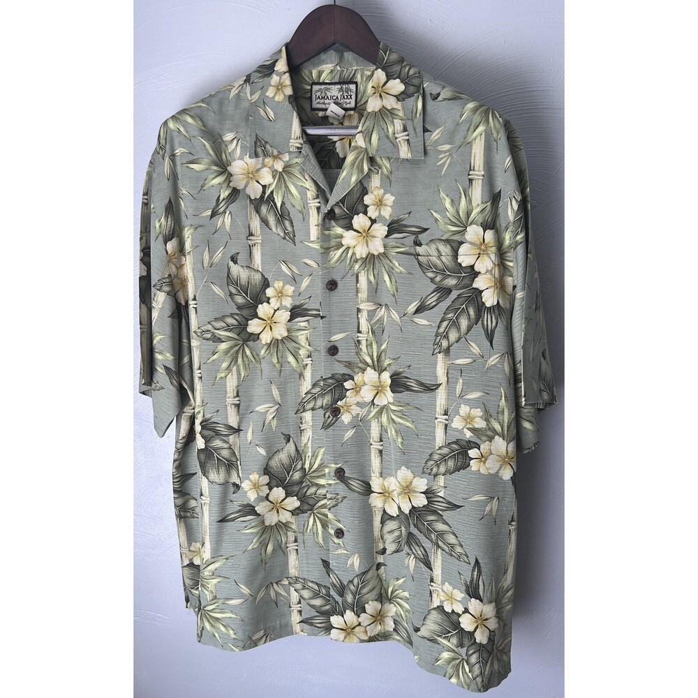 Jamaica Jaxx (L) 100% Silk Men’s Floral Wood Button Shirt